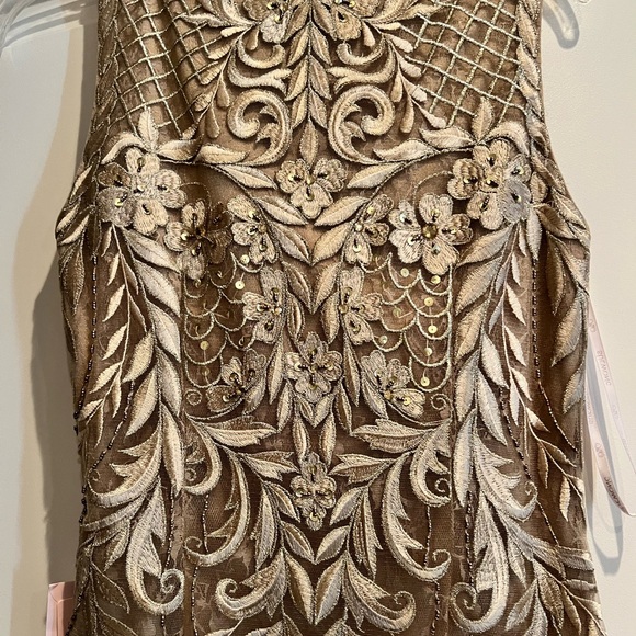 Beautiful new beaded beige evening dress, size 6 by sue wong - Picture 2 of 5